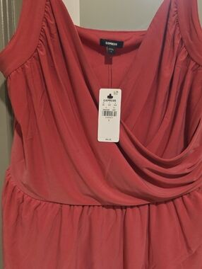 Express One-Shoulder Draped Coral Dress